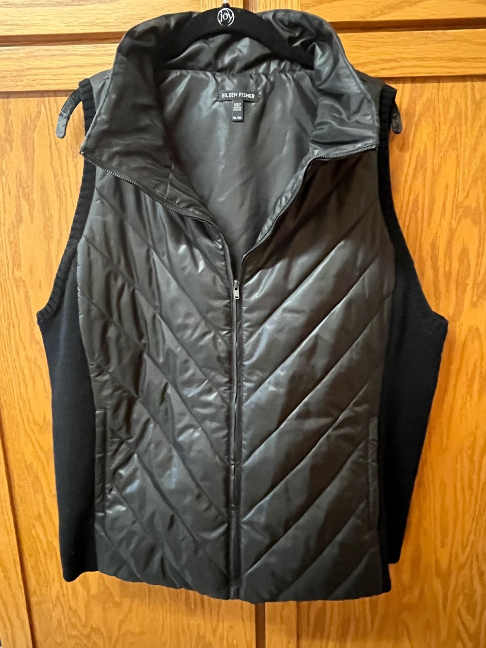 Eileen Fisher Black Quilted Puffer Vest XL Merino Wool